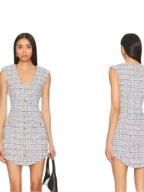 Amanda Uprichard Ivana Tweed Mini Dress Black White NWT Size M